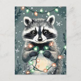 Postal Cartão de Saudação de Natal Festivo Racoon