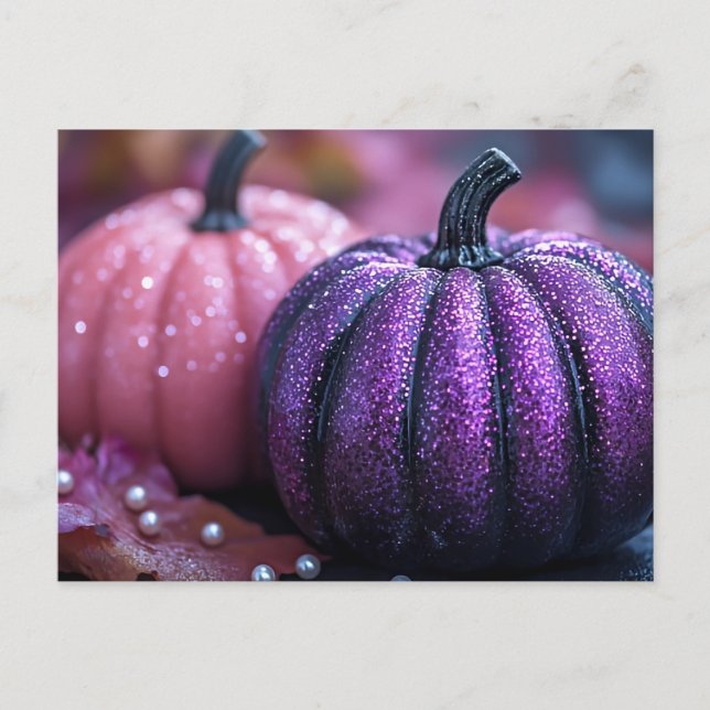 Postal Cartão de Saudação do Dia das Bruxas, Rosa e Roxo, (Frente)
