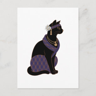 Postal Cartão de Saudação do Gato Preto do Oráculo Roxo