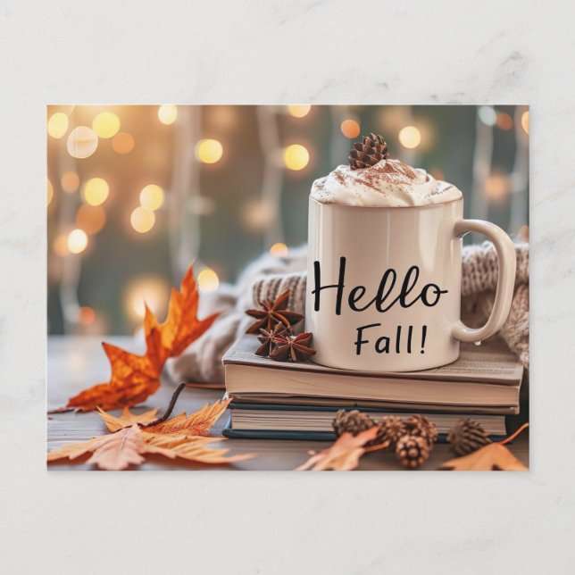 Postal Cartão de saudação Hello Fall com caneca (Frente)