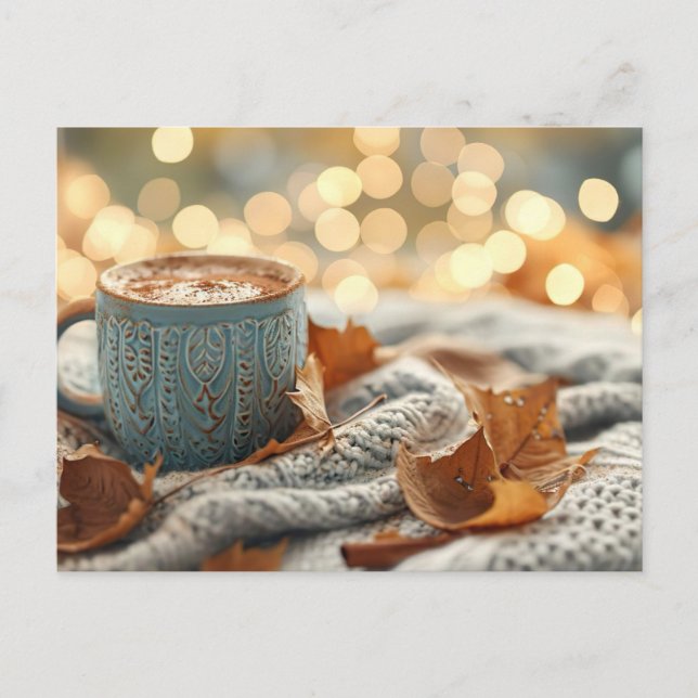 Postal Cartão de saudação Hello Fall com caneca (Frente)