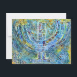 Postal Cartão de Saudação Menorah Azul (Dentro de Vazio)<br><div class="desc">O trabalho artístico original deste menorah é uma pintura mestiça criada com tinta acrílica, pasta de modelagem e papel do artista judeu contemporâneo Meredith Gould.</div>