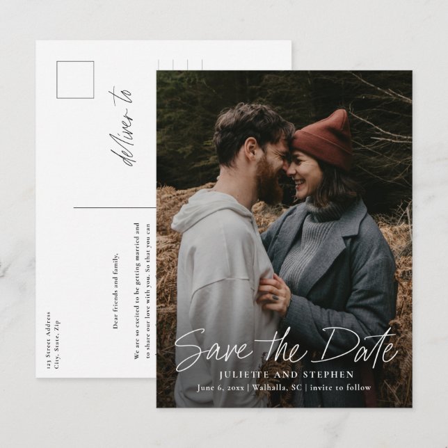 Postal Cartão de Save the Date de Casamento com Foto e Le (Frente/Verso)