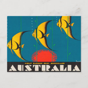Postal cartão de viagem vintage Austrália Peixe Praia Oce