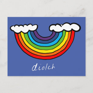 Postal Cartão Diolch (Obrigado em Welsh) - design Rainbow
