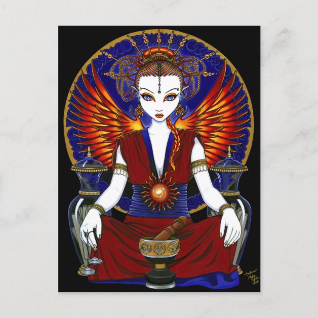 Postal Cartão do anjo do fogo da deusa de "Solara" Sun (Frente)