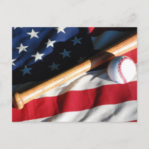 Postal Cartão do basebol, do bastão e da bandeira
