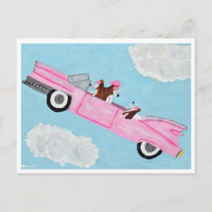 Postal Cartão do Basset Hound no Conversível Rosa no céu