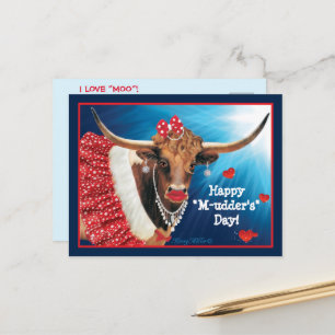 Postal Cartão do Dia das Mães com Longhorn Cow