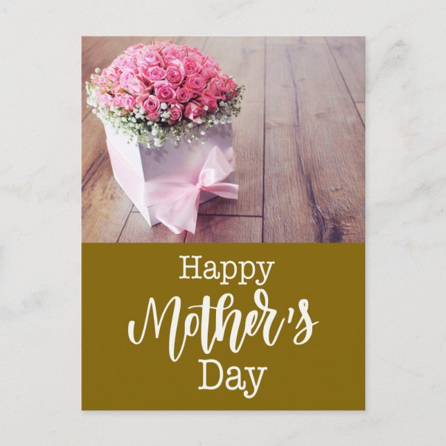 Postal Cartão do Dia das Mães com rosas cor-de-rosa (Frente)