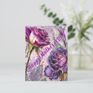 Postal Cartão do Dia das Mães com Rosas Roxas