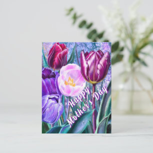 Postal Cartão do Dia das Mães com Tulipas Coloridas