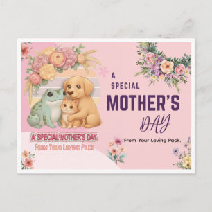 Postal Cartão do Dia das Mães do Cachorro Gato Sapo Fofo