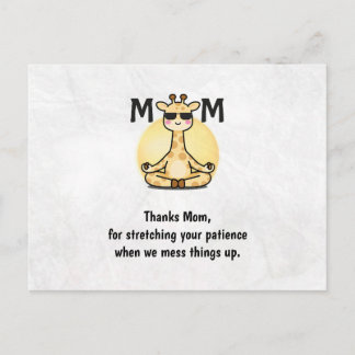 Postal Cartão do Dia das Mães Girafa Fofo Yoga Obrigado M