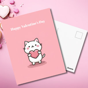 Postal Cartão do Dia dos Namorados com Gato Fofo Kawaii e