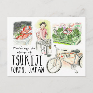 Postal Cartão do esboço do viagem: Tsukiji de vagueamento