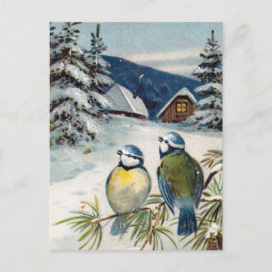 Postal Cartão do inverno do vintage com pássaros