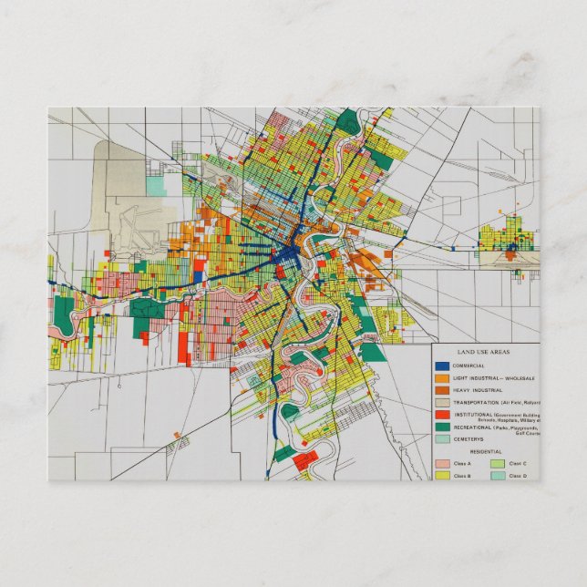Postal cartão do mapa de Winnipeg do vintage (Frente)