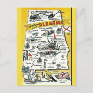 Postal Cartão do mapa do estado de Alabama