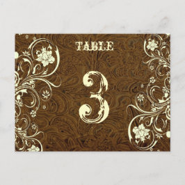 Postal Cartão do número da mesa do couro de Brown (creme,