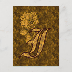 Postal Cartão Dourado de Pensão Monograma Inicial