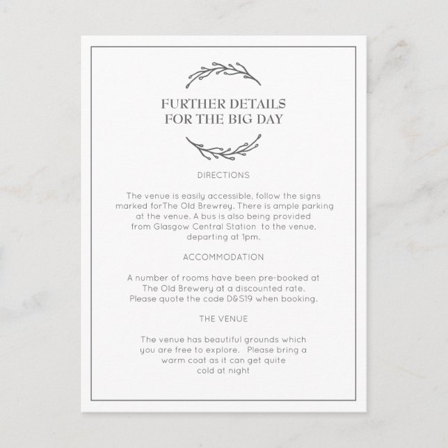 Postal Cartão elegante da informação do casamento da (Frente)