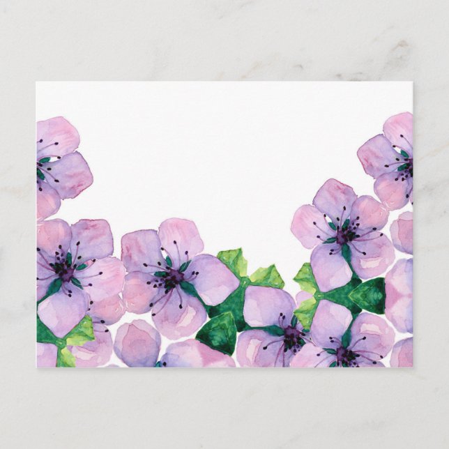Postal Cartão elegante de aquarela com sakura japonesa (Frente)