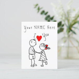 Postal Cartão Eu Te Amo Casal Romântico - Nome Texto Pers