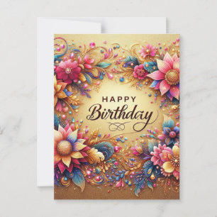 Postal Cartão Floral de Aniversário Elegante