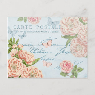 Postal Cartão floral francês do vintage com rosas