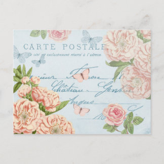 Postal Cartão floral francês do vintage com rosas