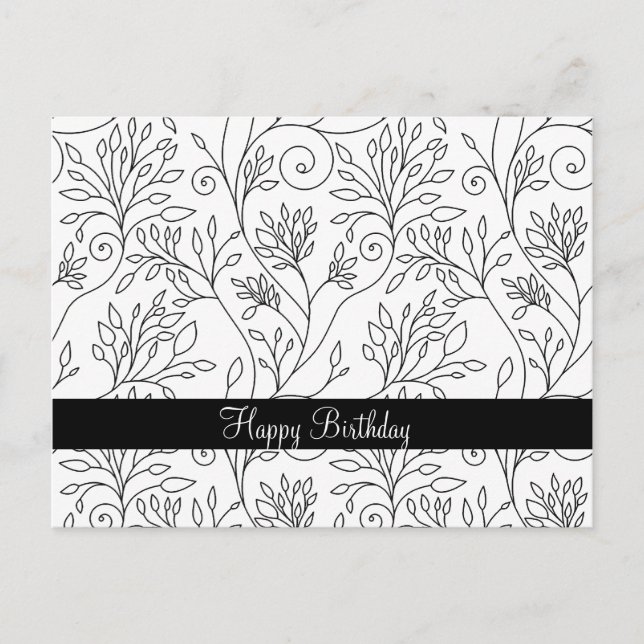Postal Cartão floral preto e branco (Frente)