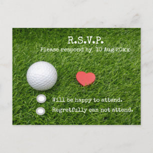 Postal Cartão Golf R.S.V.P. com bola de golfe e coração v