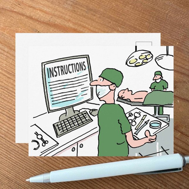 Postal Cartão Médico Engraçado - Cirurgião Verifica Instr (Criador carregado)