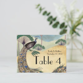 Postal Cartão Numérico de Casamento com Pavão e Palmeira 
