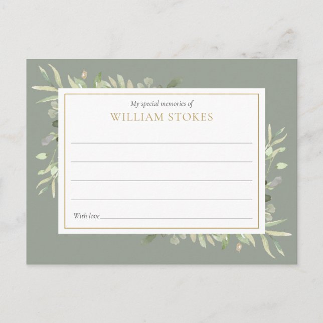 Postal Cartão Personalizado de Verde Funeral Compartilhe  (Frente)