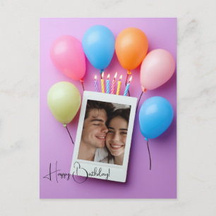 Postal Cartão Polaroid Personalizado de Aniversário Roxo
