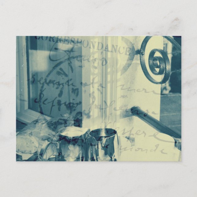 Postal Cartão Poste "Café da Manhã em Paris", Azul Indigo (Frente)