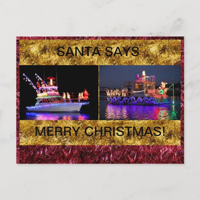 Postal Cartão Poste de Natal com Barcos Iluminados (Frente)
