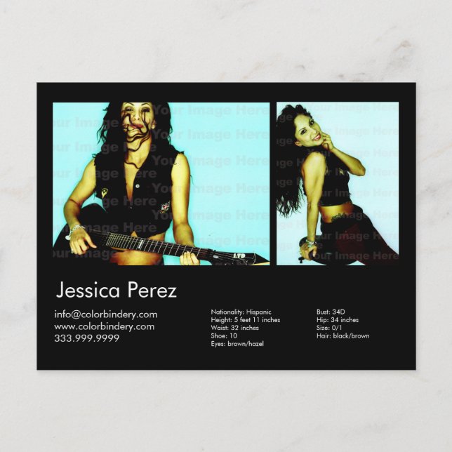 Postal Cartão Preto de Ator/Modelo 2 Shot (Frente)