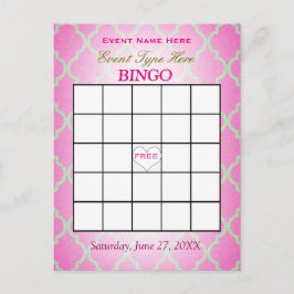 Postal Cartão | Quatrefoil cor-de-rosa do Bingo