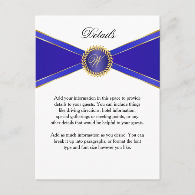 Postal Cartão Real Azul Elegância com Monograma (Frente)
