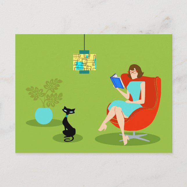 Postal Cartão retro da mulher da leitura (Frente)