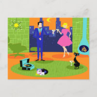 Cartão romântico retro do casal da noite
