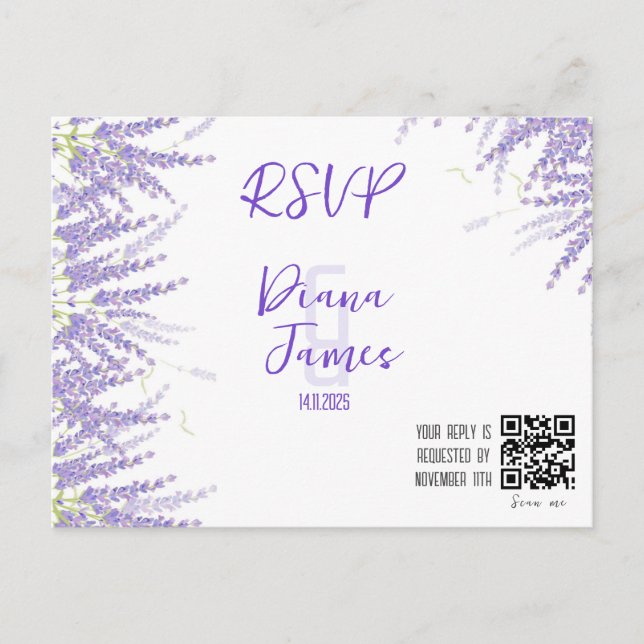 Postal Cartão RSVP do estilo de Lavanda de casamento (Frente)