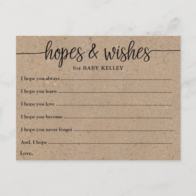 Postal Cartão Russo Kraft Script Baby Hopes & Wish (Frente)