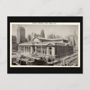 Postal Cartão velho, biblioteca pública, Nova Iorque