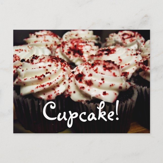 Postal Cartão vermelho do cupcake de veludo (Frente)
