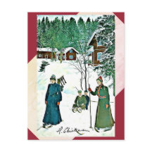 Cartão vermelho/verde da cena do inverno do