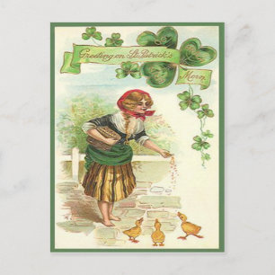 Postal Cartão vintage do dia de São Patrício alimentando